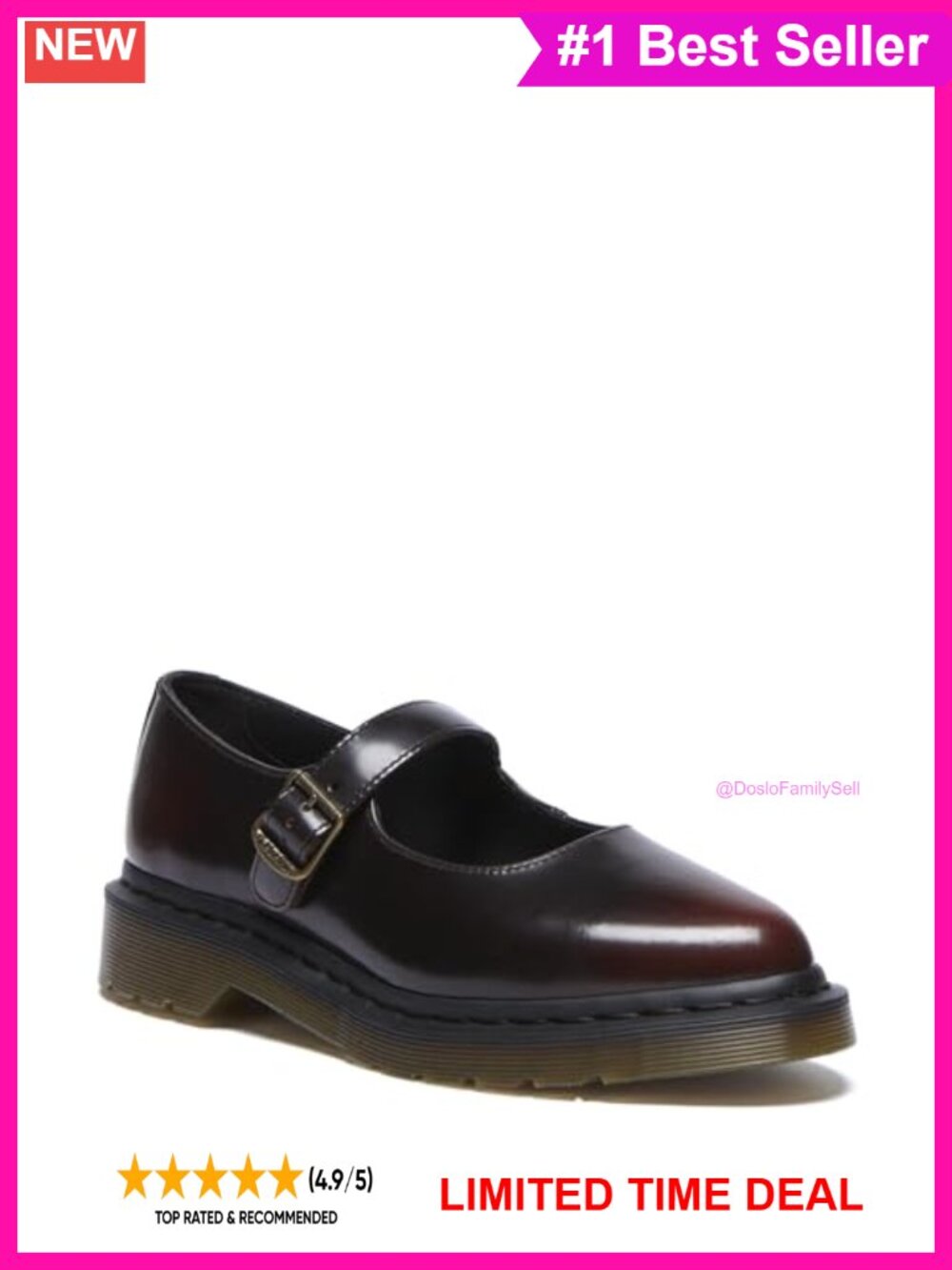 Virginia Leather Mary Jane Flats Buckle Strap Casual
